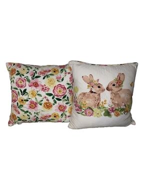 Shabby Chic Spring Floral Bunny Rabbit Easter Pillow Set 18 X 20